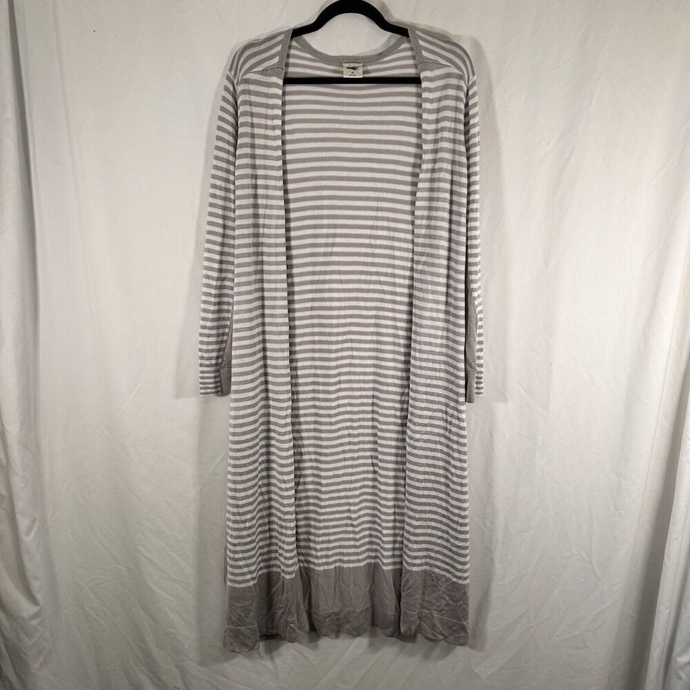Soma Long Cardigan Women's Medium Brown White Striped Open Front No Pockets